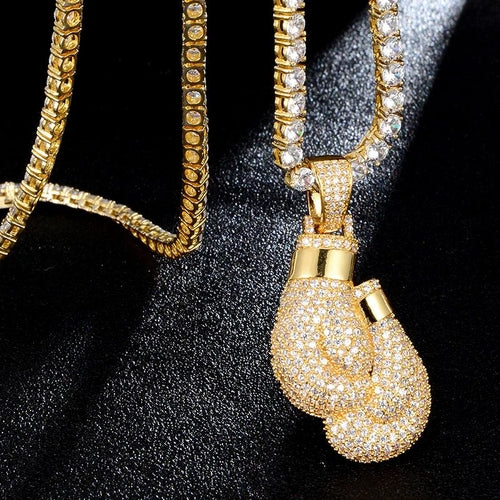 7ct Lab Diamond Boxing Gloves Pendant & Chain | IGI Certified VS | 10K